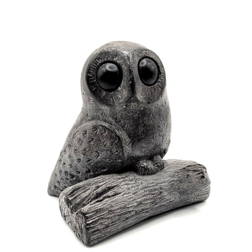 Wolf Original Owl on Log Handcrafted Sculpture Figure Canada Signed Stone/Resin